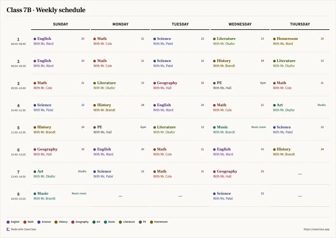 The same example schedule in the Ledger style.